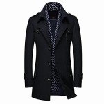 Men's Black Wool Blend Winter Trench Coat