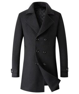 Men's Black Wool Blend Double Breasted Trench Coat