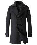 Men's Black Wool Blend Double Breasted Trench Coat