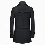Men's Black Wool Blend Winter Trench Coat