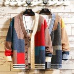 Men's Knitted Long Sleeve Cardigan Sweater - Black