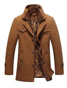 Khaki Slim Fit Men's Winter Pea Coat