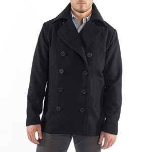 Men's Classic Black Wool Blend Pea Coat XL