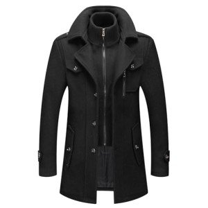 Men's Wool Blend Winter Trench Coat with Scarf