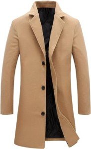 Men's Wool Blend Pea Coat in Khaki