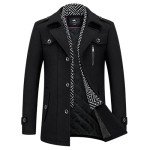 Men's Black Wool Blend Peacoat with Scarf