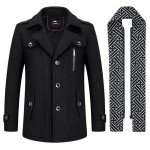 Men's Black Wool Blend Peacoat with Scarf