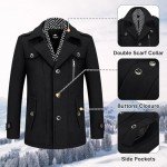 Men's Black Wool Blend Peacoat with Scarf