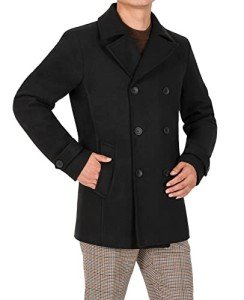 Bonnorth Men's Classic Wool Blend Pea Coat, Black