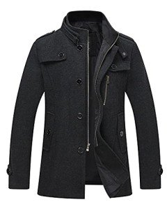 Wantdo Men's Black Wool Pea Coat Jacket - XX-Large