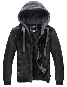 Wantdo Men's Hooded Leather Motorcycle Jacket - Black