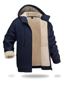 Navy Blue Sherpa Lined Zip-Up Hoodie for Men