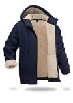 Navy Blue Sherpa Lined Zip-Up Hoodie for Men