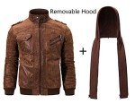 Men's Brown Suede Leather Jacket with Hood