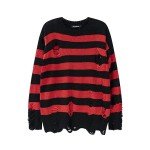 Men's Oversized Black and Red Striped Sweater