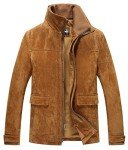 Men's Brown Suede Leather Jacket with Removable Collar