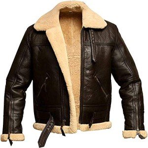 Men's Brown Shearling Leather Aviator Bomber Jacket