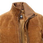Men's Brown Suede Leather Jacket with Removable Collar