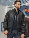 Men's Black Real Leather Casual Bomber Jacket
