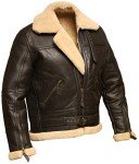 Men's Brown Shearling Leather Aviator Bomber Jacket