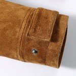 Men's Brown Suede Leather Jacket with Removable Collar