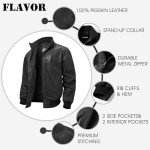 Men's Black Real Leather Casual Bomber Jacket