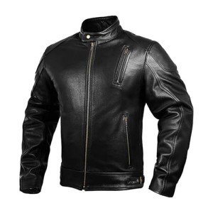 Men's Black Leather Motorcycle Jacket - CE Armored