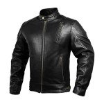 Men's Black Leather Motorcycle Jacket - CE Armored