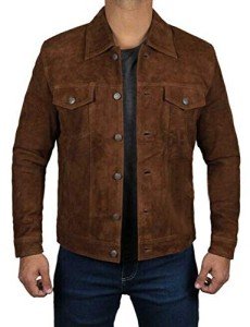 Men's Brown Suede Leather Cowboy Trucker Jacket