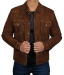 Men's Brown Suede Leather Cowboy Trucker Jacket