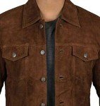 Men's Brown Suede Leather Cowboy Trucker Jacket