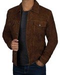 Men's Brown Suede Leather Cowboy Trucker Jacket