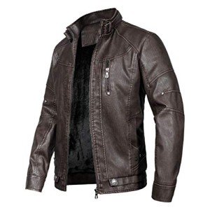WULFUL Men's Vintage Brown Leather Motorcycle Jacket