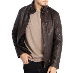WULFUL Men's Vintage Brown Leather Motorcycle Jacket
