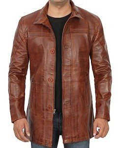 Brown Lambskin Leather Jacket for Men, XL