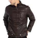 WULFUL Men's Vintage Brown Leather Motorcycle Jacket