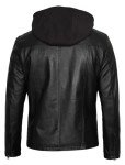 Men's Black Hooded Leather Motorcycle Jacket, 3XL