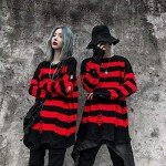 Men's Oversized Black and Red Striped Sweater