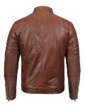 Brown Quilted Moto Leather Jacket for Men, XL