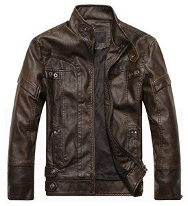 WULFUL Men's Vintage Brown Leather Motorcycle Jacket
