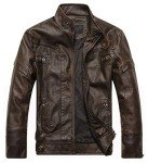 WULFUL Men's Vintage Brown Leather Motorcycle Jacket