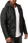 Men’s Genuine Leather Motorcycle Jacket with Hood