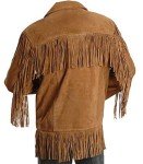 Men's Brown Cowboy Leather Jacket with Fringe