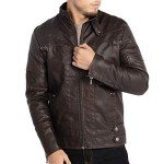 WULFUL Men's Vintage Brown Leather Motorcycle Jacket
