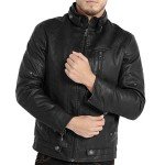 Men's Vintage Black Leather Motorcycle Jacket, Large