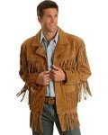 Men's Brown Cowboy Leather Jacket with Fringe