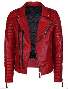Stylish Men's Red Leather Motorcycle Bomber Jacket