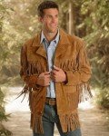 Men's Brown Cowboy Leather Jacket with Fringe