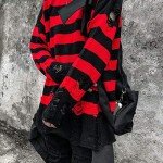 Men's Oversized Black and Red Striped Sweater