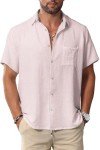 Men's Short Sleeve Casual Button Down Shirt - Light Pink